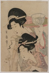 Zwei Geishas neben einer Kerze von Kitagawa Tsukimaro