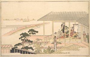 Eine fröhliche Gesellschaft in einem Haus in Yoshiwara bei Mondschein, 1789