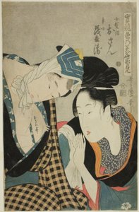 Ein Test der Geschicklichkeit - die Quellen der Liebe (Jitsu kurabe iro no minakami): Osan und Mohei von Kitagawa Utamaro