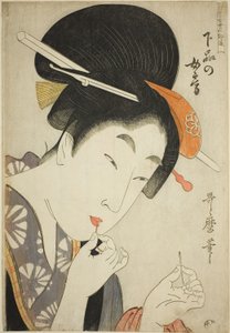 Eine Frau niedrigen Ranges (Gebon no nyobo), aus der Serie "Ein Leitfaden zu den zeitgenössischen Frauenstilen (Tosei onna fuzoku tsu)"