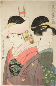 Schönheit und Begleiter am Neujahrstag, aus der Serie „Freuden für Schönheiten an den fünf Festtagen“ ("Bijin gosetsu no asobi") von Kitagawa Utamaro