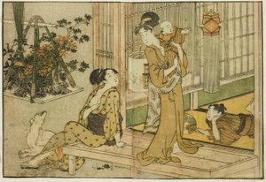 Bon-Festival-Laternen und Pflanzenverkäufer, aus dem illustrierten Buch "Bilderbuch: Blumen der vier Jahreszeiten (Ehon shiki no hana)," Bd. 2