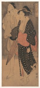 Paar in einem abendlichen Regenschauer, um 1800 von Kitagawa Utamaro