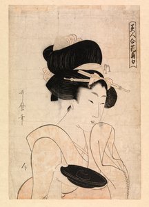 Kurtisane mit einer Sake-Tasse, um 1790-1806 (Farbholzschnitt)