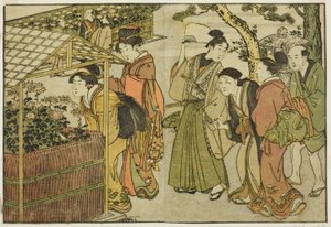 Ausstellung von Chrysanthemen, aus dem illustrierten Buch "Bilderbuch: Blumen der vier Jahreszeiten (Ehon shiki no hana)," Bd. 2