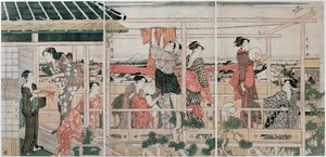 Wäsche trocknen, um 1790 von Kitagawa Utamaro