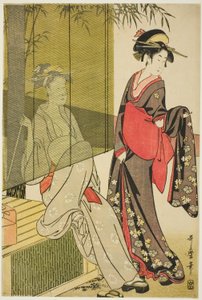Trocknen und Spannen von Stoff von Kitagawa Utamaro