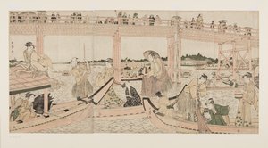 Fischerboote mit Netzen unter der Ryogoku-Brücke von Kitagawa Utamaro