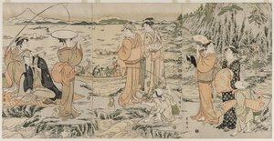 Angeln auf dem Hackbrettfelsen bei Enoshima von Kitagawa Utamaro