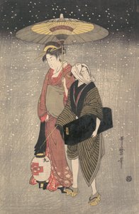 Geisha, die nachts durch den Schnee geht, ca. 1797 von Kitagawa Utamaro