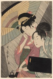Geisha und Begleiterin in einer regnerischen Nacht von Kitagawa Utamaro