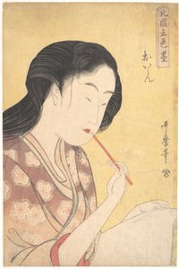 „Hochrangige Kurtisane“ (Oiran), aus der Serie Fünf Tintenfarben im nördlichen Viertel (Hokkoku goshiki-zumi) von Kitagawa Utamaro