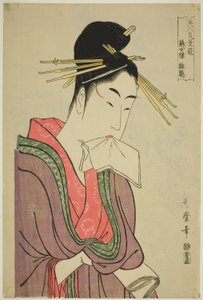 Hinazuru von Keizetsuro, aus der Serie "Vergleich der Reize der Schönheiten (Bijin kiryo kurabe) (Keizetsuro Hinazuru)" von Kitagawa Utamaro