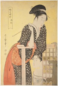 Stunde des Schafes [14 Uhr] (hitsuji no koku), aus der Serie "Sonnenuhr der jungen Frauen" ("Musume hi-dokei") von Kitagawa Utamaro
