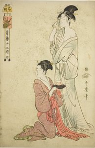 Stunde der Schlange (Mi no koku), aus der Serie "Zwölf Stunden in Yoshiwara (Seiro juni toki tsuzuki)" von Kitagawa Utamaro