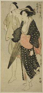 Ehemann und Ehefrau im Abendregen (Fufu no Yudachi), aus der Serie "Drei Abendvergnügen der schwebenden Welt" ("Ukiyo San Seki") von Kitagawa Utamaro