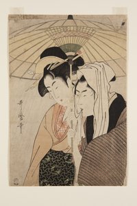Mann und Frau unter einem Regenschirm von Kitagawa Utamaro
