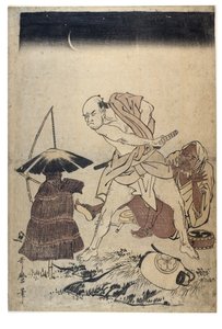 Mann bedroht Vogelscheuche in einer dunklen Nacht (Holzschnitt auf Papier) von Kitagawa Utamaro