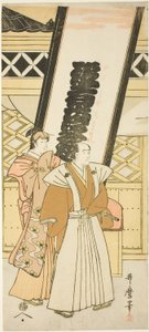 Matsumoto Koshiro IV und Nakayama Tomisaburo, das linke Blatt eines Triptychons mit dem Titel „Sechs Schauspieler verglichen mit den unsterblichen Dichtern“ ("Yakusha Rokkasen") von Kitagawa Utamaro