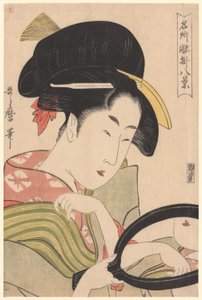 Spiegel, aus der Serie "Acht Ansichten von Teestuben an berühmten Orten (Meisho koshikake hakkei)"