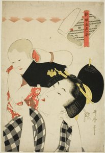 Mutter und Kind, aus der Serie "Neue Muster in fünf Farben gefärbt (Shingata goshiki zome)" von Kitagawa Utamaro