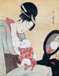 Mutter, die ihren Sohn stillt, Ukiyo-e-Kunstdruck von Kitagawa Utamaro (1753-1806), Holzschnitt, japanische Zivilisation, Edo-Zeit von Kitagawa Utamaro