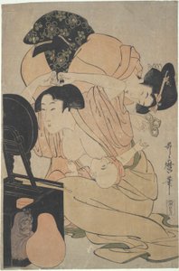 Mutter mit stillendem Baby und Begleiterin von Kitagawa Utamaro