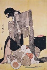 Nadelarbeit, ca. 1794, von Kitagawa Utamaro (1753-1806), Holzschnitt, Japan, Edo-Periode von Kitagawa Utamaro
