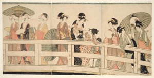 Oben und unter der Ryogoku-Brücke von Kitagawa Utamaro