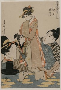 Oshichi und Kichisaburo aus der Serie Musik zum Thema Beständigkeit in der Liebe, um 1800