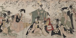 Parodie auf Yoritomo, der Kraniche freilässt (Mitate Yoritomo h?kaku) von Kitagawa Utamaro