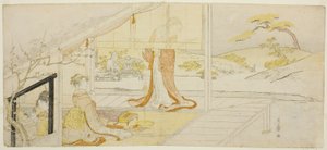 Parodie einer Szene aus "Das Kopfkissenbuch" von Kitagawa Utamaro