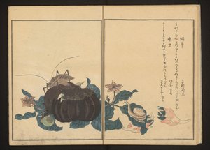 Schnecke und lauter Grashüpfer auf Aubergine von Kitagawa Utamaro