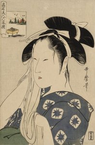 Die Asahiya-Witwe, aus der Serie Berühmte Schönheiten verglichen mit den sechs unsterblichen Dichtern