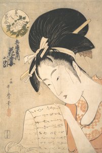 Die Kurtisane Hanazuma liest einen Brief, 1790er Jahre