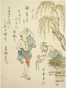 Der sechste Monat (Rokugatsu), aus einer unbetitelten Serie von Genreszenen in den zwölf Monaten, mit Kyoka-Gedichten