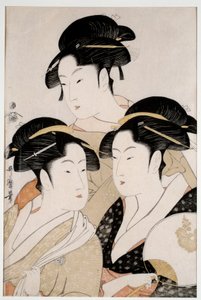 Drei Schönheiten unserer Zeit. Japanischer Druck von Utamaro Kitagawa im Ukiyo-E-Stil von Kitagawa Utamaro