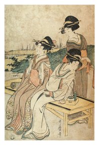 Drei Frauen in der Landschaft, in der Freizeit, ca. 1800-1801 (Holzschnitt auf Papier) von Kitagawa Utamaro