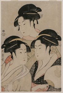 Tomimoto Toyohina, Takashimaya Ohisa und Naniwaya Okita von Kitagawa Utamaro