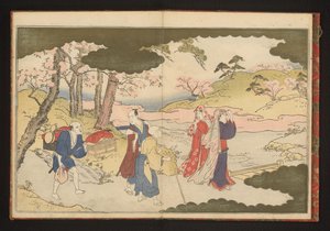 Zwei Damen betrachten Blumen in Kyoto von Kitagawa Utamaro