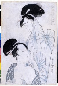 Zwei Frauen verlassen das Bad von Kitagawa Utamaro