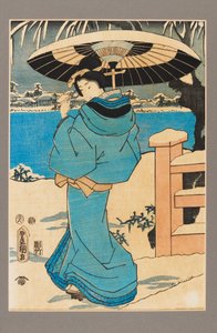 Ukiyo-e-Druck - Eine Frau, die einen Kamm hält von Kitagawa Utamaro