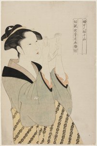 Frau, die einen Brief liest, aus der Serie Zehn Klassen der Physiognomie von Frauen (Fujo ninso juppon) (Fumi yomu onna)