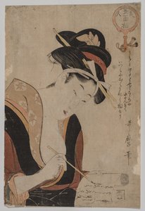 Frau beim Schreiben von Kitagawa Utamaro
