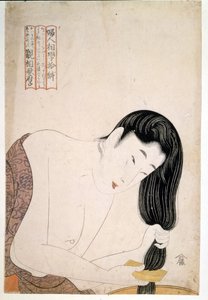 Frau malt sich selbst. sd. Kunstwerk von Utamaro KITAGAWA (1753-1806) von Kitagawa Utamaro