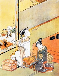 Frau, die Pfeife raucht, Ukiyo-e Kunstdruck, Tosa-Schule, Holzschnitt, japanische Zivilisation, Edo-Periode