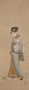 Frau mit Welpen von Kitagawa Utamaro