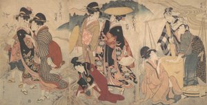 Frauen und ein Mann auf dem Land, ein Festzug, spätes 18. - frühes 19. Jahrhundert von Kitagawa Utamaro