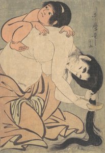 Yamauba kämmt ihr Haar und Kintoki von Kitagawa Utamaro