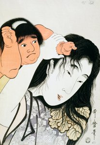 Yamauba und Kintaro, beliebte Figuren aus der japanischen Folklore, ukiyo-e Kunstdruck von Kitagawa Utamaro